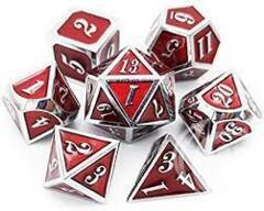 Red Metal dice with silver trim
